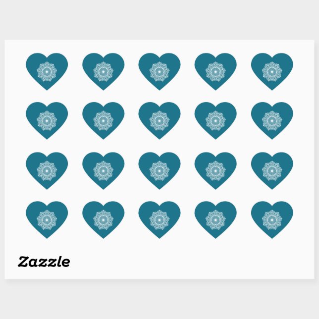 Pegatina En Forma De Corazón Mandalá blanco sobre fondo azul (Hoja)