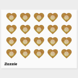 Pegatina En Forma De Corazón Mandala Blanco sobre Fondo Dorado