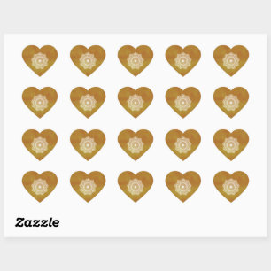 Pegatina En Forma De Corazón Mandalá blanco sobre fondo dorado