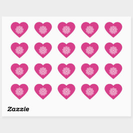 Pegatina En Forma De Corazón Mandalá Blanco sobre Fondo Rosa