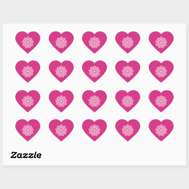 Pegatina En Forma De Corazón Mandalá Blanco sobre Fondo Rosa (Hoja)