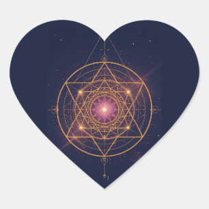 Pegatina En Forma De Corazón Mandala Luminoso de Armonía Dorada