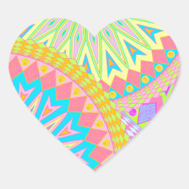 Pegatina En Forma De Corazón Mándala superpuesto rosa azul amarillo menta púrpu