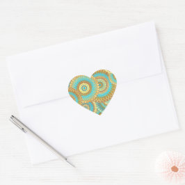 Pegatina En Forma De Corazón Mandalas superpuestos azul marrón dorado