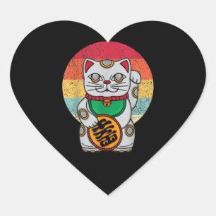 Pegatina En Forma De Corazón Maneki Neko Kawaii Koban Feng
