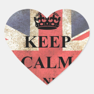Pegatina En Forma De Corazón Mantener La Calma En La Bandera Británica