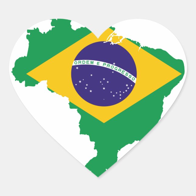 Pegatina En Forma De Corazón mapa de bandera de brasil (Anverso)