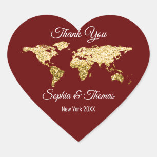 Pegatina En Forma De Corazón Mapa de destino del mundo de oro de agradecimiento