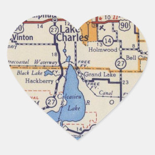 Pegatina En Forma De Corazón Mapa de época del Lago Charles La