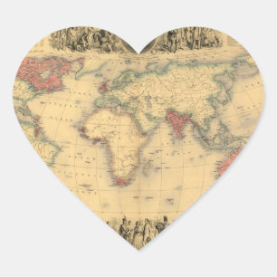 Pegatina En Forma De Corazón mapa de los 1850's del Imperio británico en el