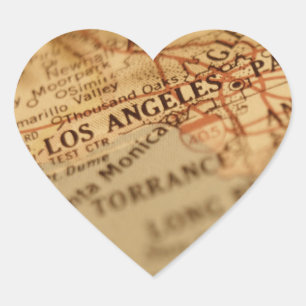 Pegatina En Forma De Corazón Mapa del vintage de LOS ÁNGELES