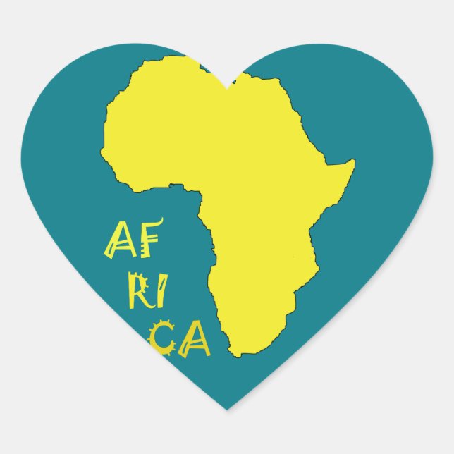 Pegatina En Forma De Corazón Mapa divertido de África amarillo (Anverso)