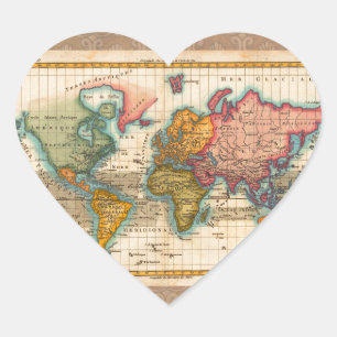 Pegatina En Forma De Corazón Mapa Mundial 1780 Bonne Planisferio Antiguo