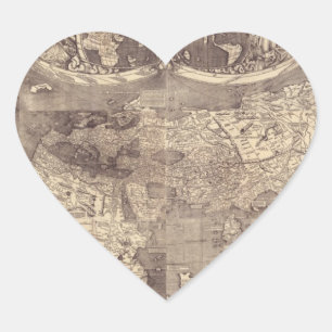 Pegatina En Forma De Corazón Mapa mundial de Martin Waldseemuller de 1507