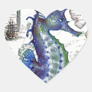 Pegatina En Forma De Corazón Mapa viejo del caballito de mar