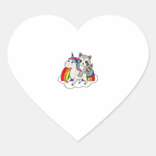 Pegatina En Forma De Corazón Mapache En Animales De Arcoiris De Unicornio Unico