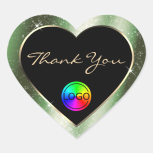 Pegatina En Forma De Corazón Marco de brillo verde bosque Agradecimiento con lo