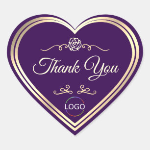 Pegatina En Forma De Corazón Marco de oro morado oscuro con logo Adorable graci