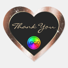 Pegatina En Forma De Corazón Marco de purpurina de oro rosa Gracias con logotip