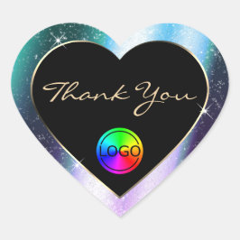 Pegatina En Forma De Corazón Marco Purpurina Verde azulado púrpura Gracias con 