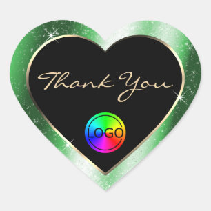 Pegatina En Forma De Corazón Marco verde esmeralda Purpurina Gracias con logoti
