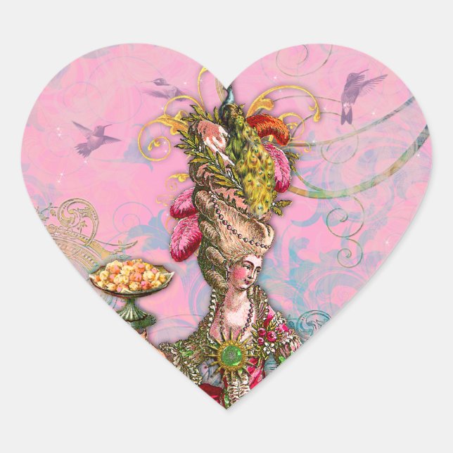 Pegatina En Forma De Corazón Marie Antoinette Hot Pink & Peacock (Anverso)