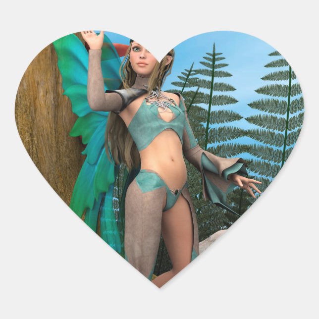 Pegatina En Forma De Corazón Mariposa de hadas (Anverso)