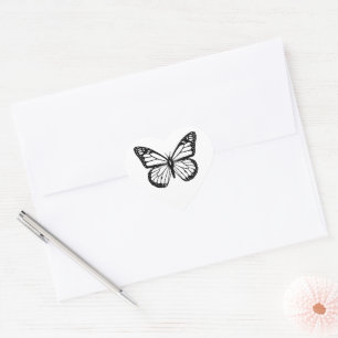 Pegatina En Forma De Corazón Mariposa de negro y blanco