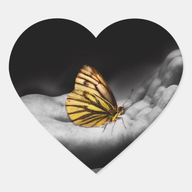 Pegatina En Forma De Corazón Mariposa en la mano (Anverso)