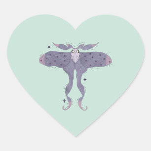 Pegatina En Forma De Corazón Mariposa nocturna morada caprichosa con destellos
