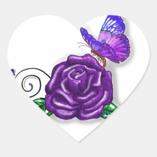 Pegatina En Forma De Corazón Mariposa violeta y diseño Rosa