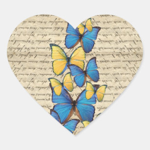 Pegatina En Forma De Corazón Mariposas azules y amarillas
