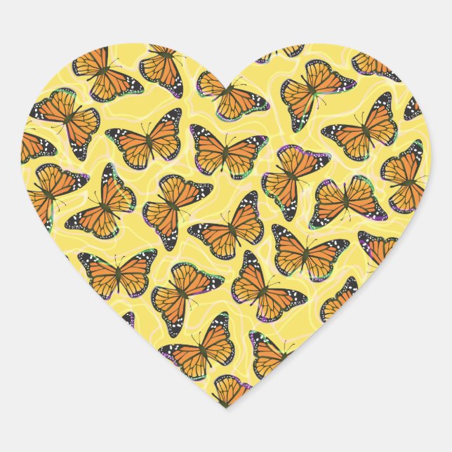 PEGATINA EN FORMA DE CORAZÓN MARIPOSAS DE MONARCA (Anverso)