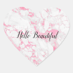 Pegatina En Forma De Corazón Mármol blanco rosa