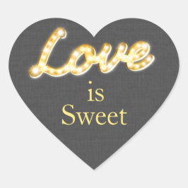 Pegatina En Forma De Corazón Marquee Lights Love is Sweet Gray Burlap
