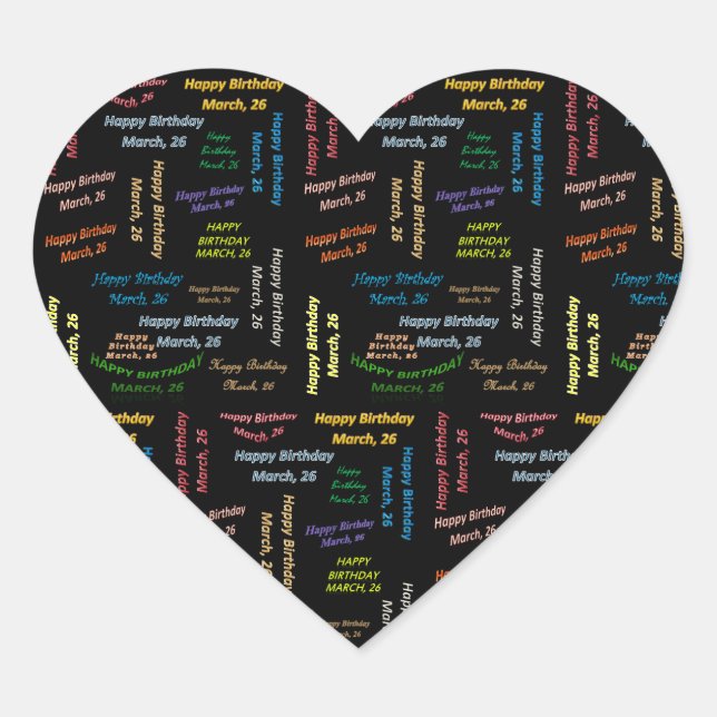 Pegatina En Forma De Corazón Marzo, 26 Pegatina de cumpleaños (Anverso)