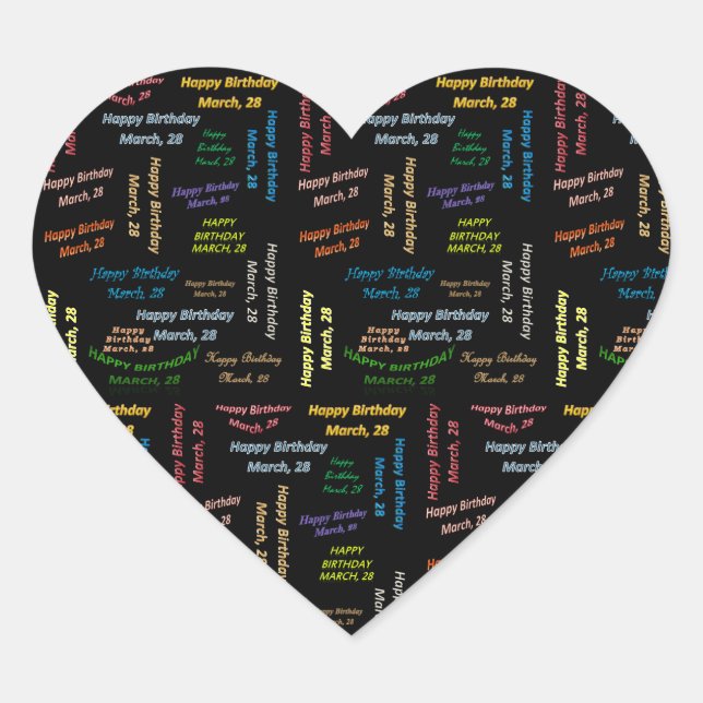 Pegatina En Forma De Corazón Marzo, 28 Pegatina de cumpleaños (Anverso)
