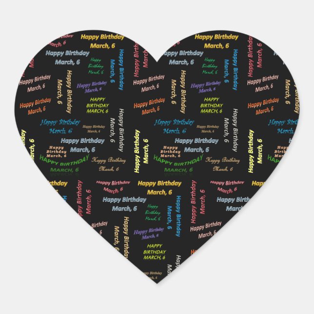 Pegatina En Forma De Corazón Marzo, 6 Pegatina de cumpleaños (Anverso)