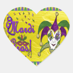Pegatina En Forma De Corazón Máscara de Bufón Mardi Gras Arlequín