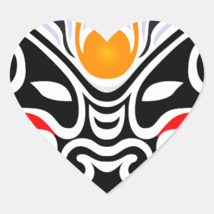 Pegatina En Forma De Corazón Máscara de dragón tribal