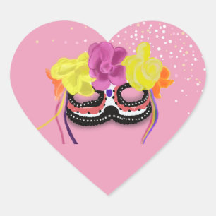 Pegatina En Forma De Corazón Máscara del Día de los Muertos