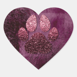 Pegatina En Forma De Corazón Mascota de perro Paw Rosa Purpurina Borgoña Chispa