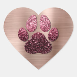 Pegatina En Forma De Corazón Mascota de perro Paw Rosa Purpurina Borgoña Chispa
