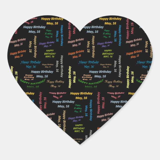 Pegatina En Forma De Corazón Mayo, 16 Pegatina de cumpleaños (Anverso)