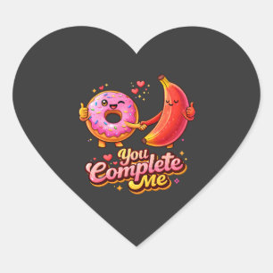 Pegatina En Forma De Corazón Me Completas Donut y Banana Mono de San Valentín A