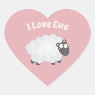 Pegatina En Forma De Corazón Me encanta Ewe Kawaii Cute Animal Gracioso Humor P