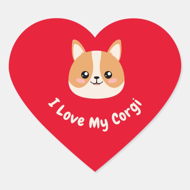 Pegatina En Forma De Corazón Me encanta My Corgi (Anverso)