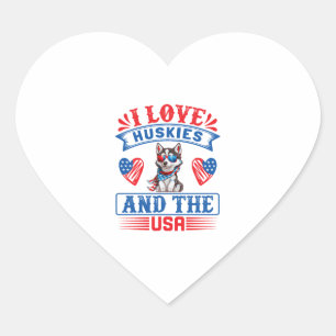 Pegatina En Forma De Corazón Me encantan los Huskies siberianos y los Estados U