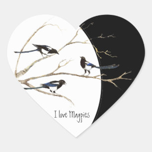 Pegatina En Forma De Corazón Me encantan los magpies, el corazón de la familia 