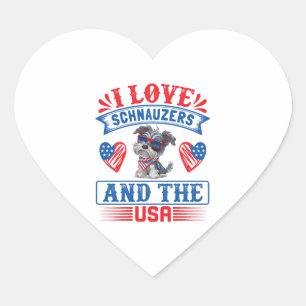 Pegatina En Forma De Corazón Me encantan Schnauzers y los Estados Unidos